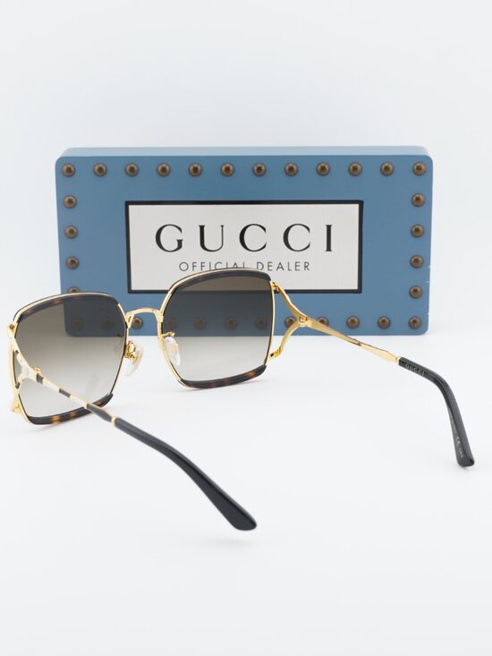 Gucci GG0593SK 002 Square Sunglasses - Havana & Gold / Brown main image 12